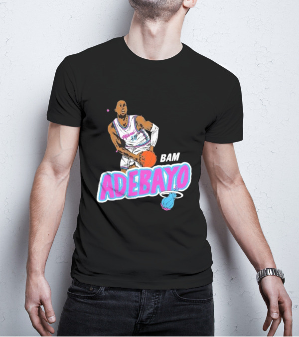 Bam Adebayo Miami Heat Retro Style Caricature With Basketball T-Shirt