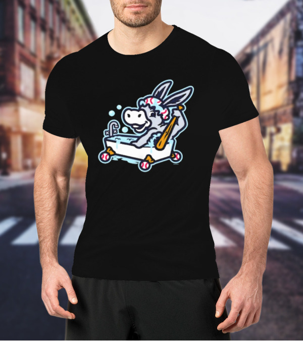 Binghamton Bathtub Donkeys Riding Bathtub Baseball Bats Binghamton Rumble Ponies T-Shirt