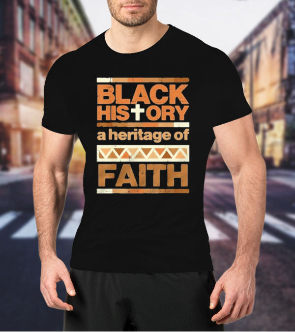 Black History Cross Heritage Of Faith African Pattern T-Shirt