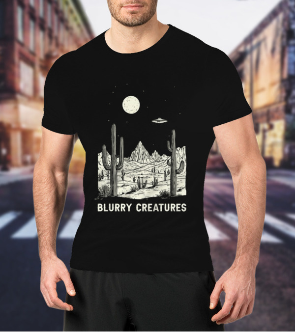 Blurry Creatures Desert Nights UFO Cactus Moon T-Shirt