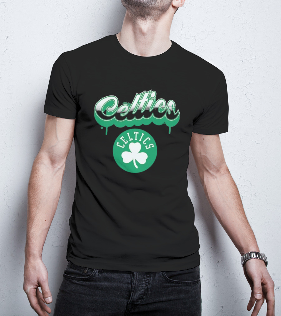 Boston Celtics Bubbly Script Green Clover Emblem T-Shirt