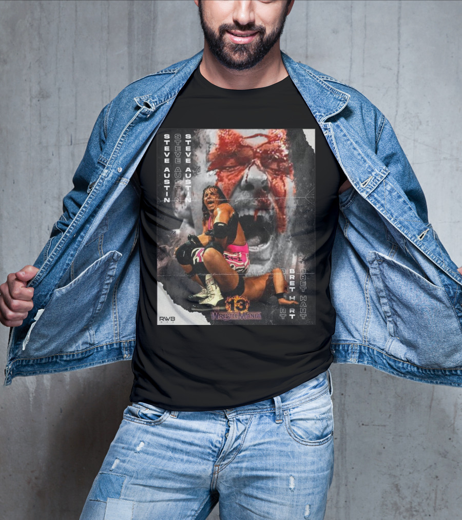 Bret Hart Vs Stone Cold Steve Austin 13 Wrestlemania WWE Vintage T-Shirt