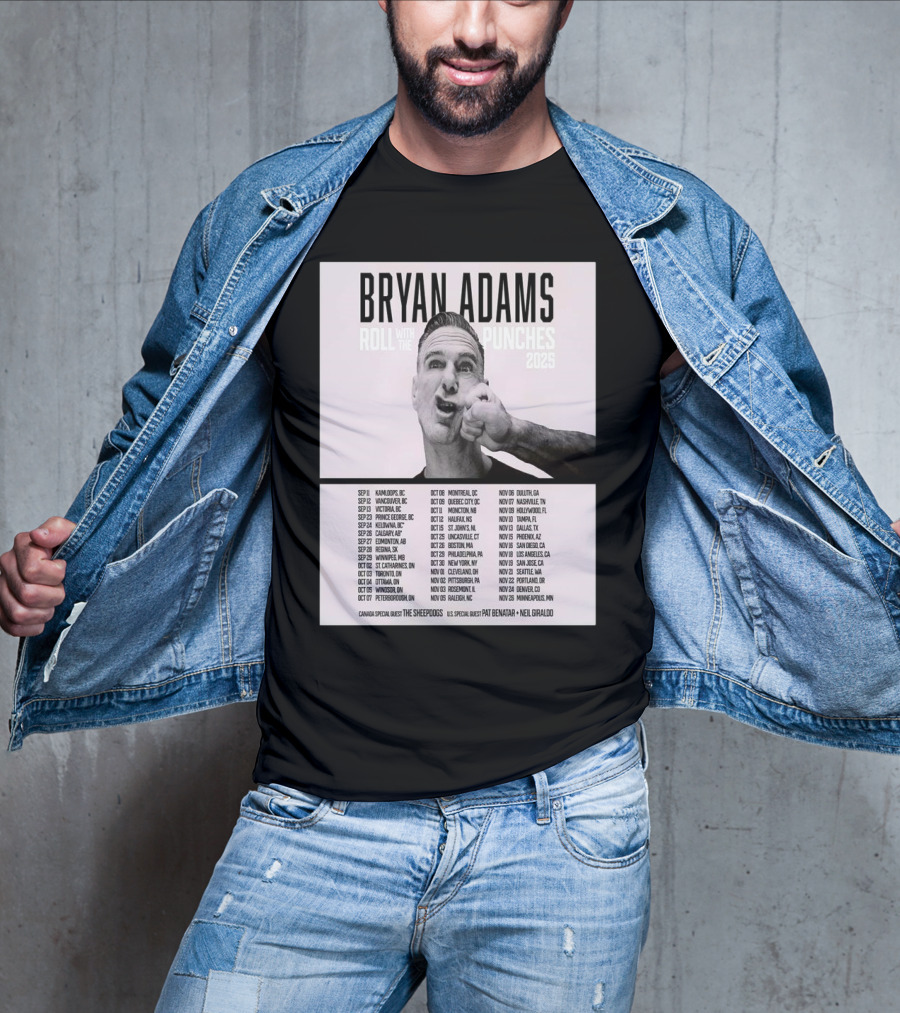 Bryan Adams Roll With The Punches 2025 North America Tour T-Shirt