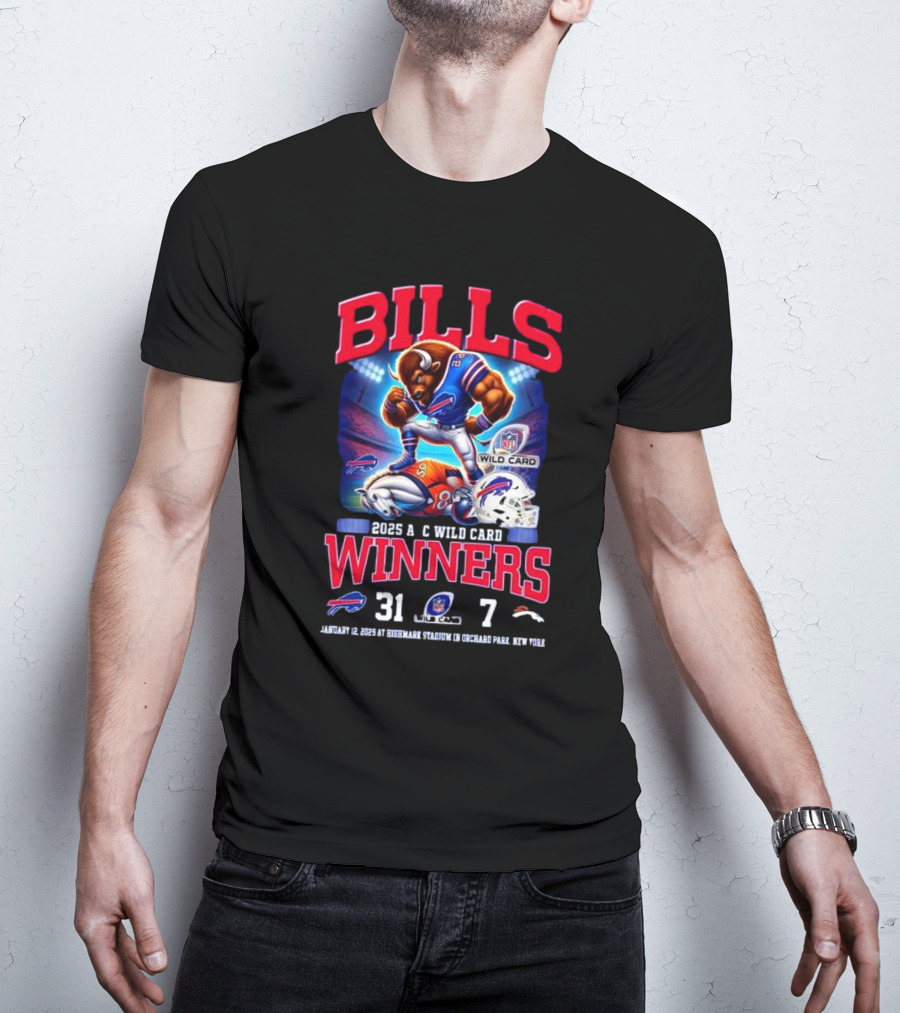 Buffalo Bills 2025 AFC Wild Card Winner Beat Denver Broncos 31-7 Mascot T-Shirt