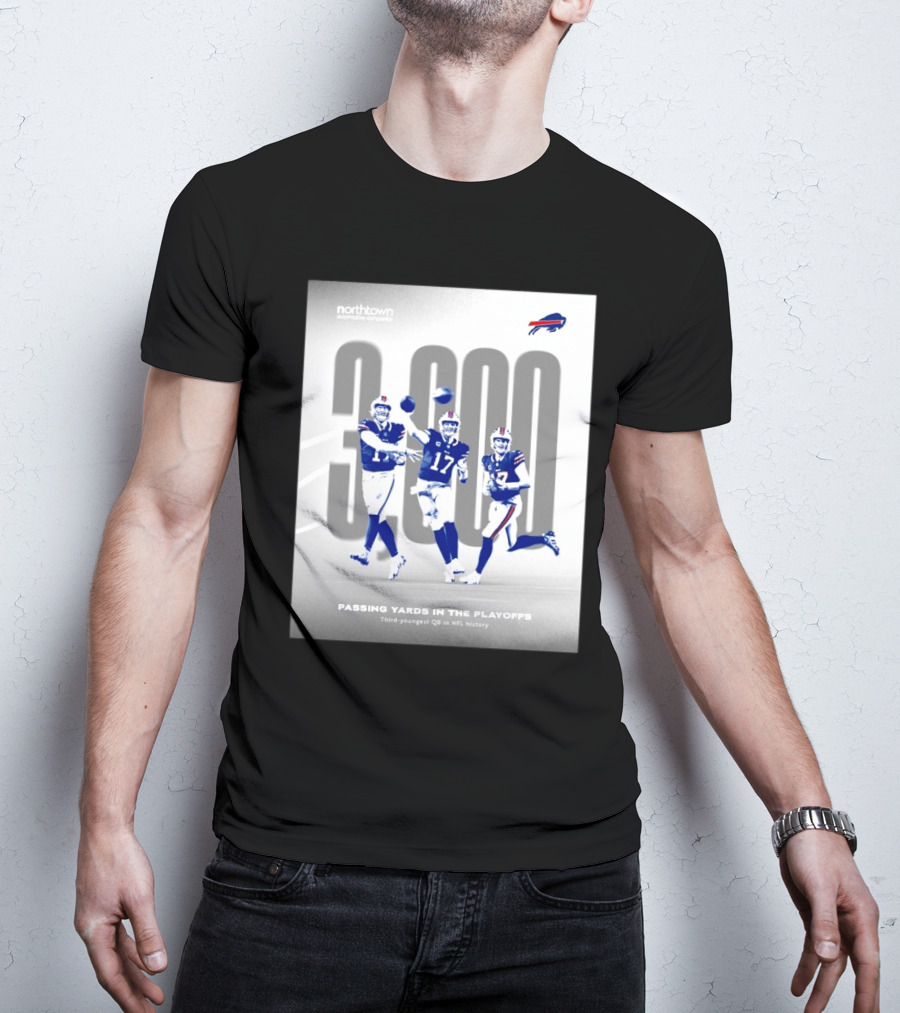 Buffalo Bills 3000 Passing Yards In The Playoffs Third-Youngest QB In NFL History T-Shirt