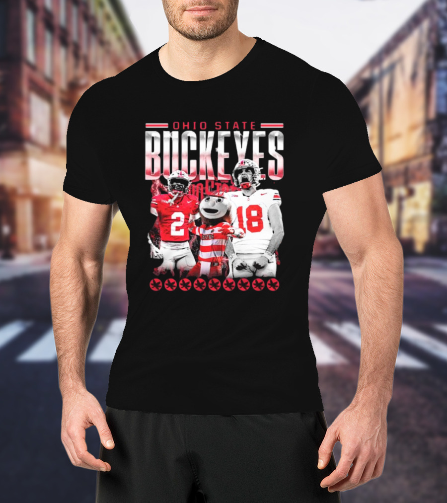 Caleb Downs X Will Howard Ohio State Buckeyes Mascot Graphic T-Shirt