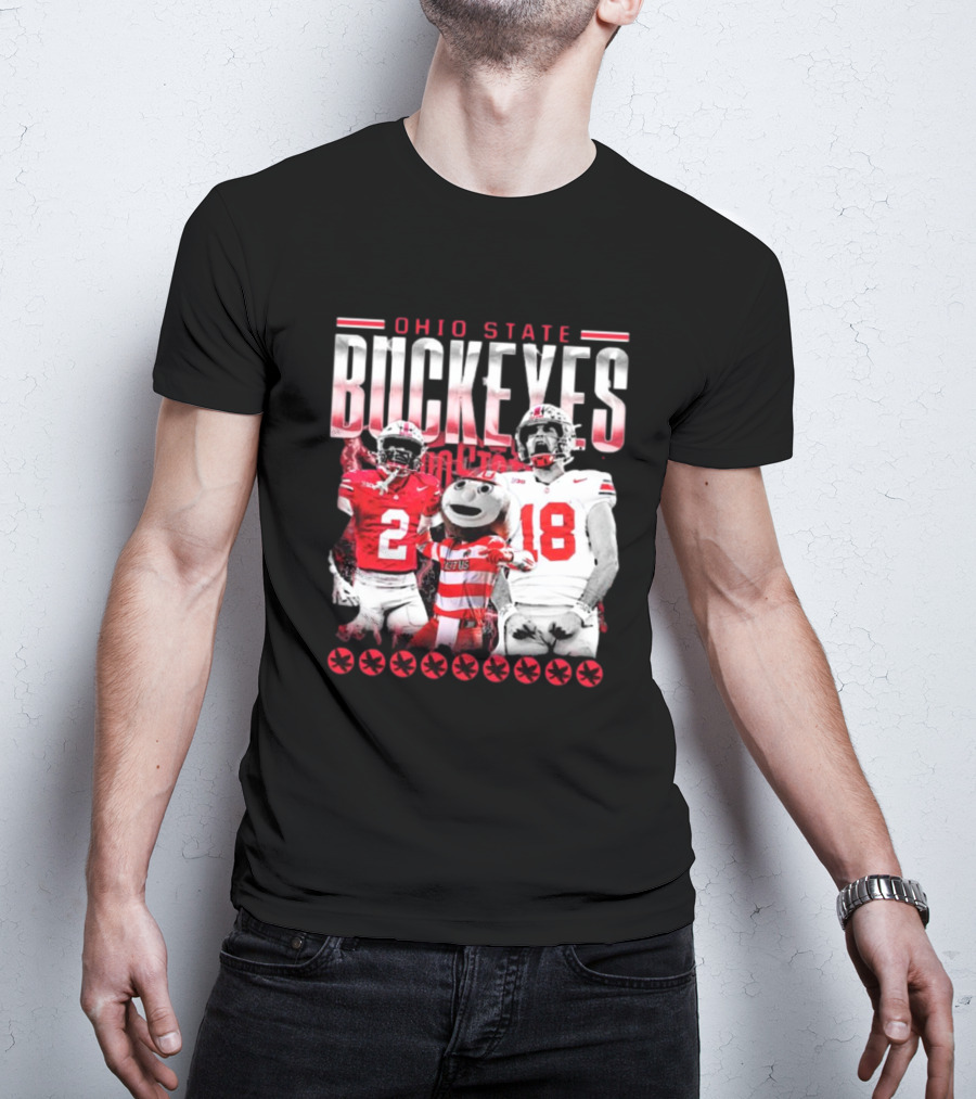 Caleb Downs X Will Howard Ohio State Buckeyes Mascot Graphic T-Shirt
