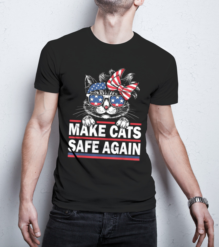 Cats Safe Again Funny Cat Lover USA Flag T-Shirt