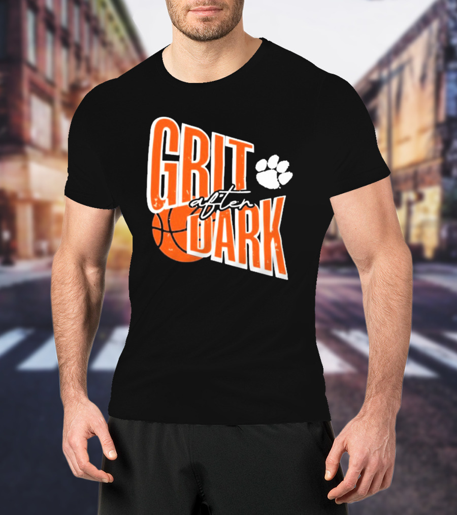 Clemson Tigers Grit After Dark Basketball With Paw Icon T-Shirt
