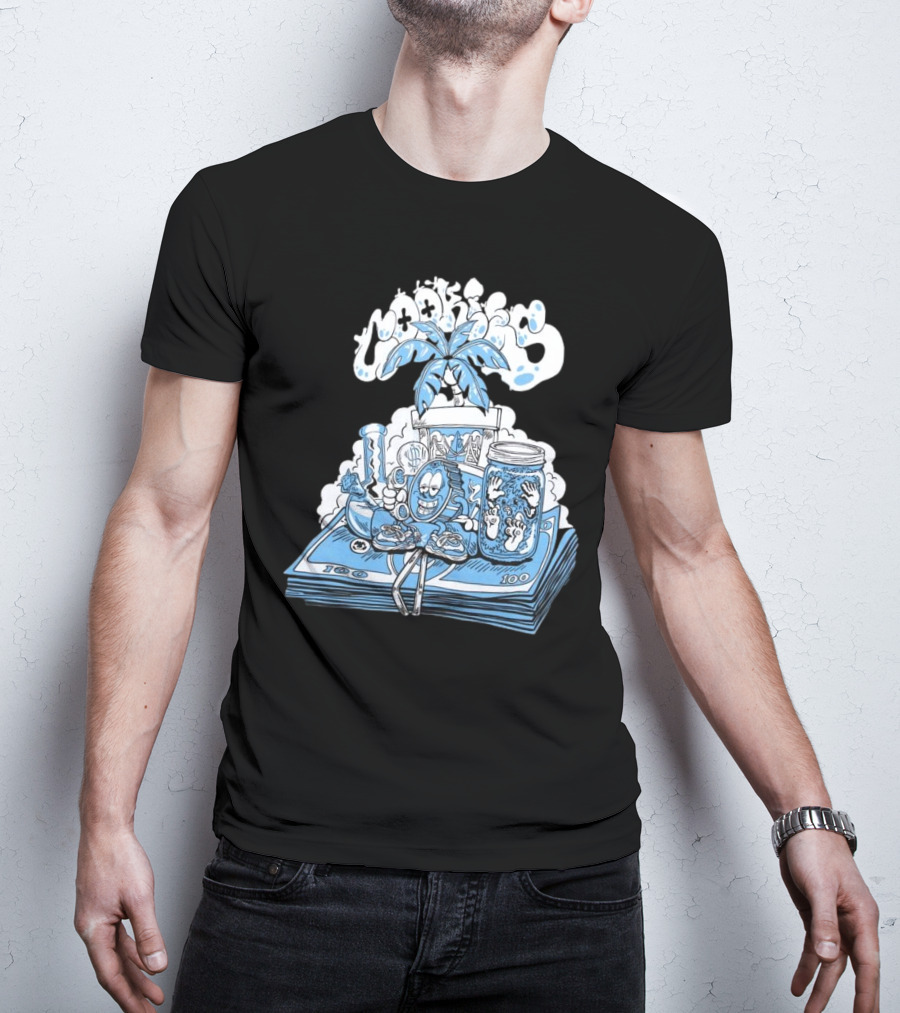 Cookiessf Laid Back Smoking Character With Money And Marijuana Elements T-Shirt