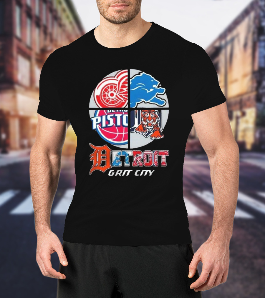 Detroit Grit City Red Wings Lions Tigers And Pistons Logo 2025 T-Shirt
