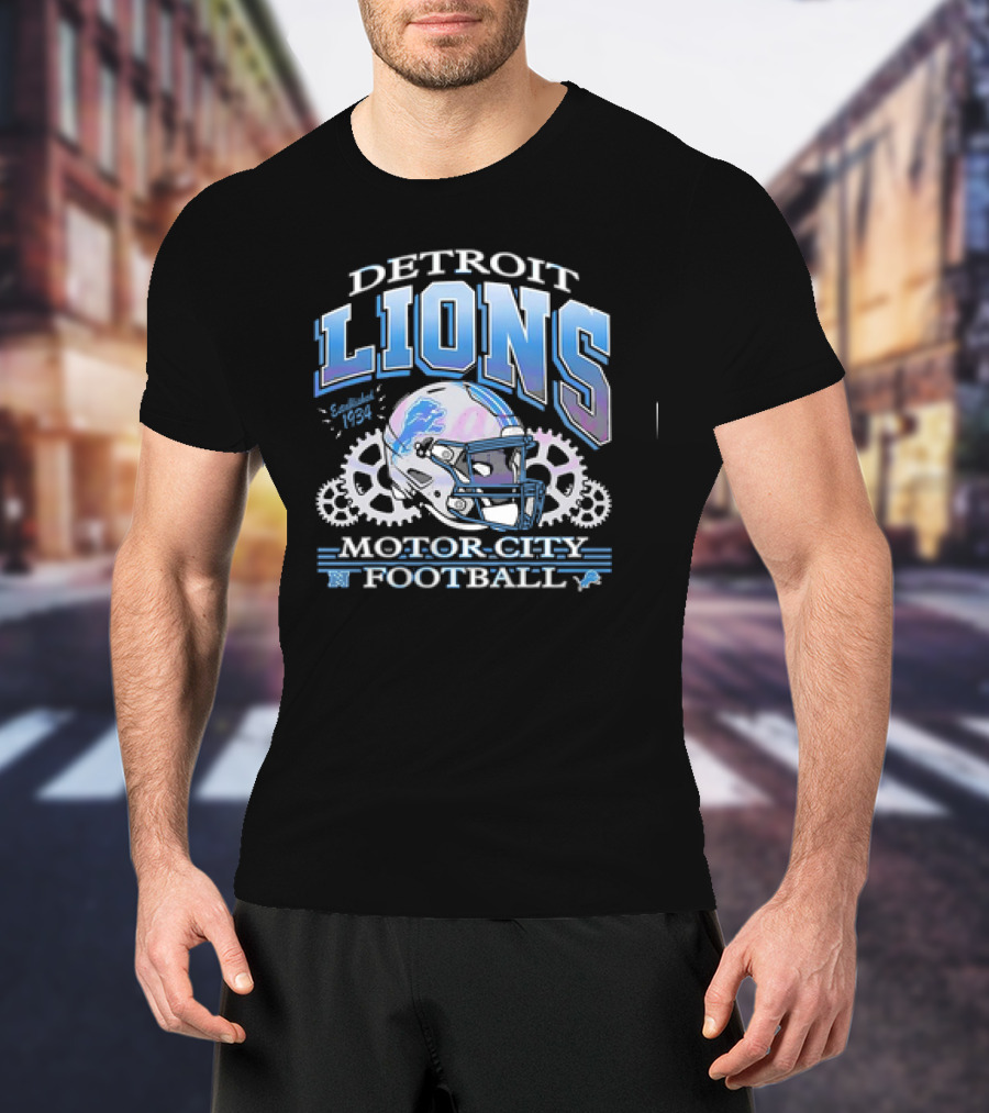 Detroit Lions Motor City Football Helmet Vintage Logo T-Shirt