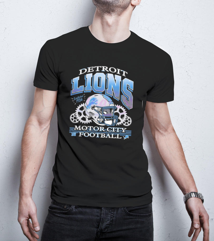 Detroit Lions Motor City Football Helmet Vintage Logo T-Shirt