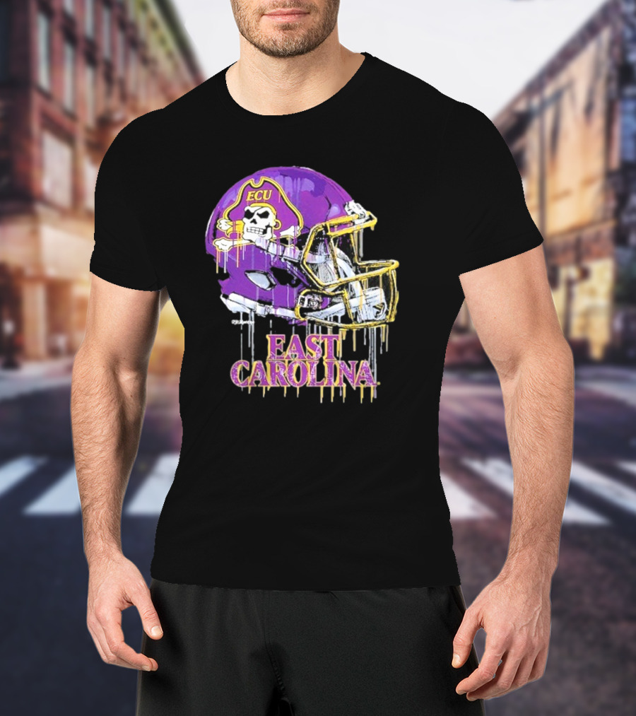 ECU Pirates Dripping Football Helmet T-Shirt