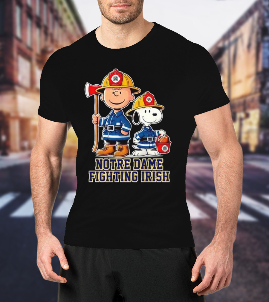 Firefighter Charlie Brown And Snoopy Notre Dame Fighting Irish T-Shirt