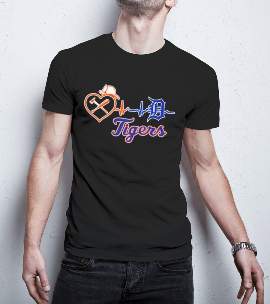 Firefighter Detroit Tigers Heartbeat T-Shirt