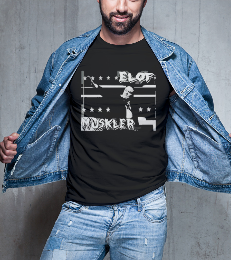Elof Muskler Bold Star Pattern With Strongman Silhouette T-Shirt