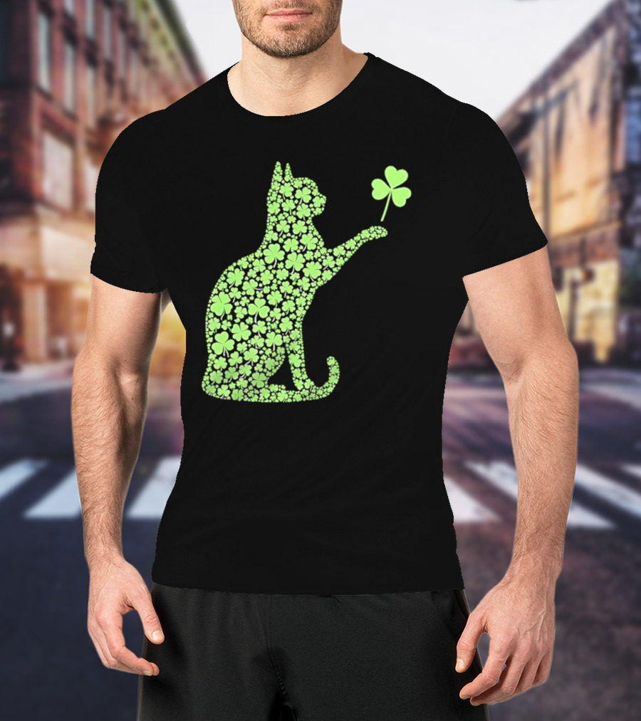 Funny St. Patrick’S Day Shamrock Cat Irish T-Shirt
