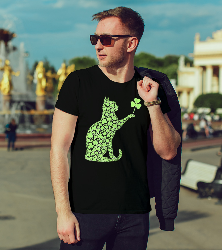 Funny St. Patrick’S Day Shamrock Cat Irish T-Shirt