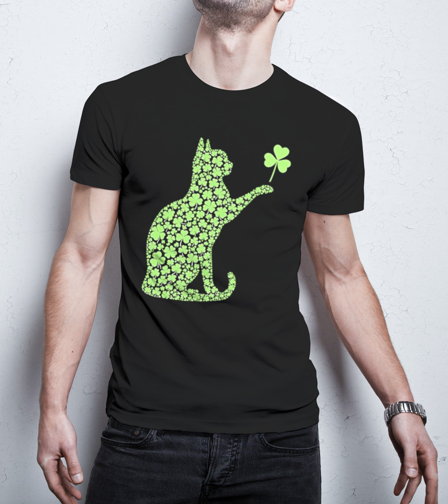 Funny St. Patrick’S Day Shamrock Cat Irish T-Shirt