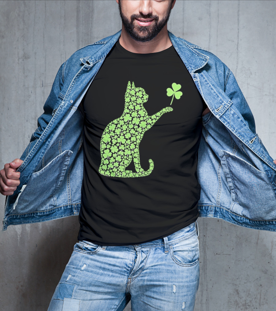 Funny St. Patrick’S Day Shamrock Cat Irish T-Shirt