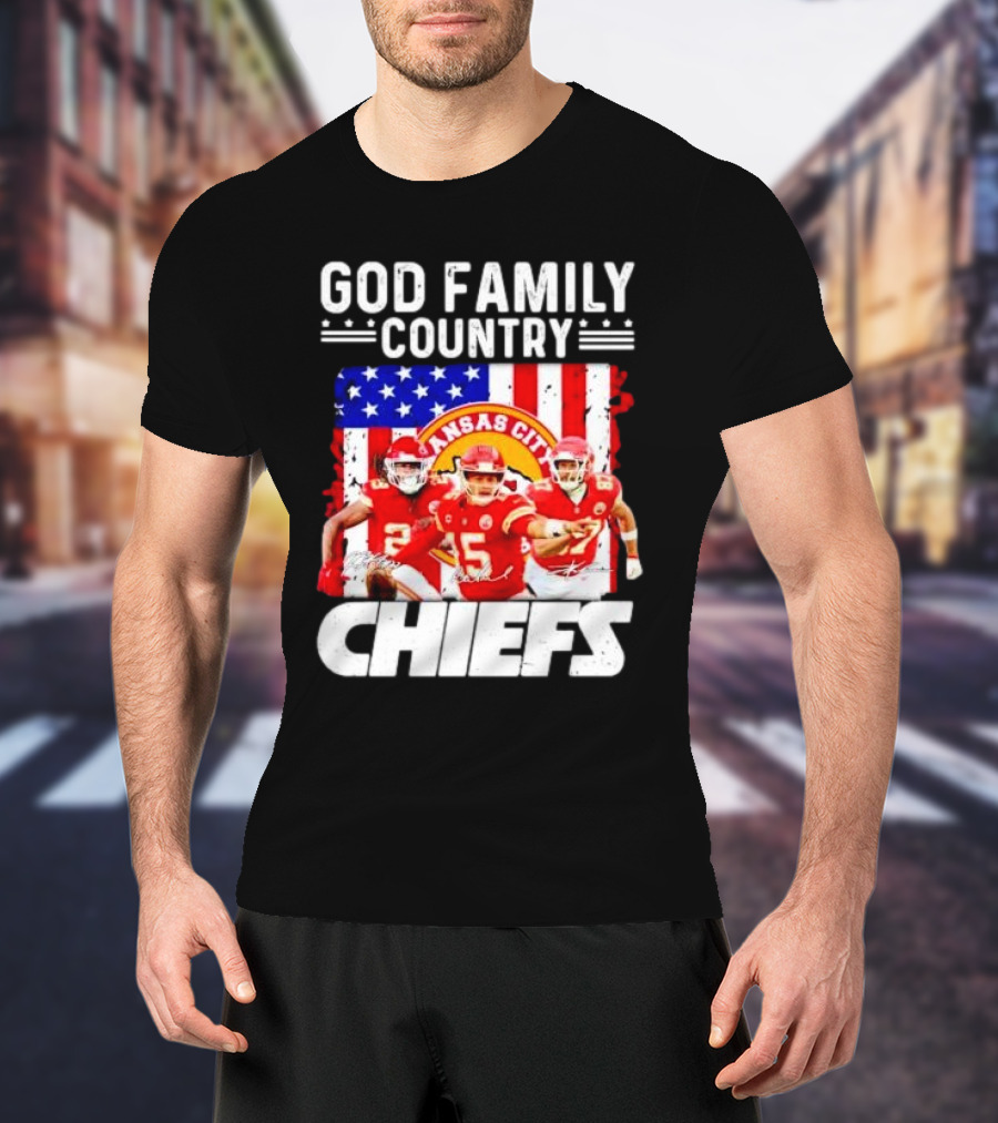 God Family Country Kansas City Chiefs Signatures T-Shirt