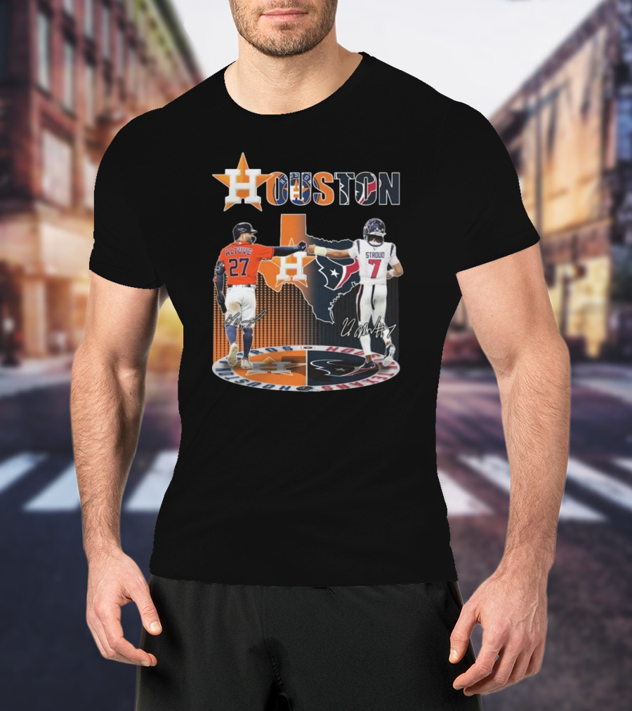 Houston Astros X Houston Texans Logo Signature 2025 T-Shirt