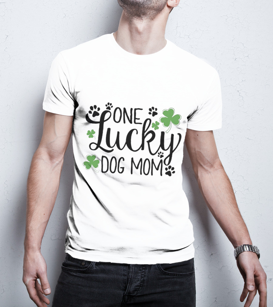 One Lucky Dog Mom With Shamrock And Paw Prints T-Shirt
