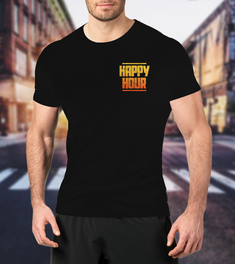 HAPPY HOUR Vintage Distressed Typography Bold Yellow Orange Gradient T-Shirt