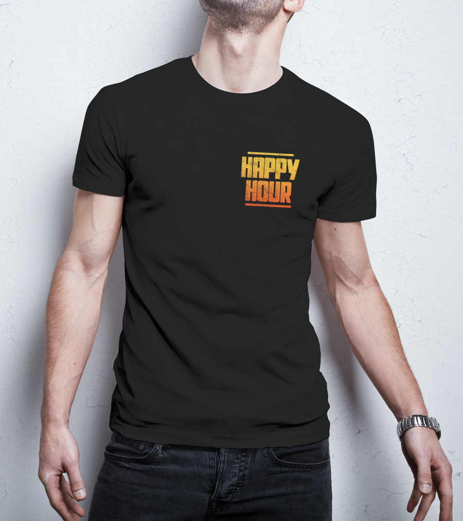 HAPPY HOUR Vintage Distressed Typography Bold Yellow Orange Gradient T-Shirt