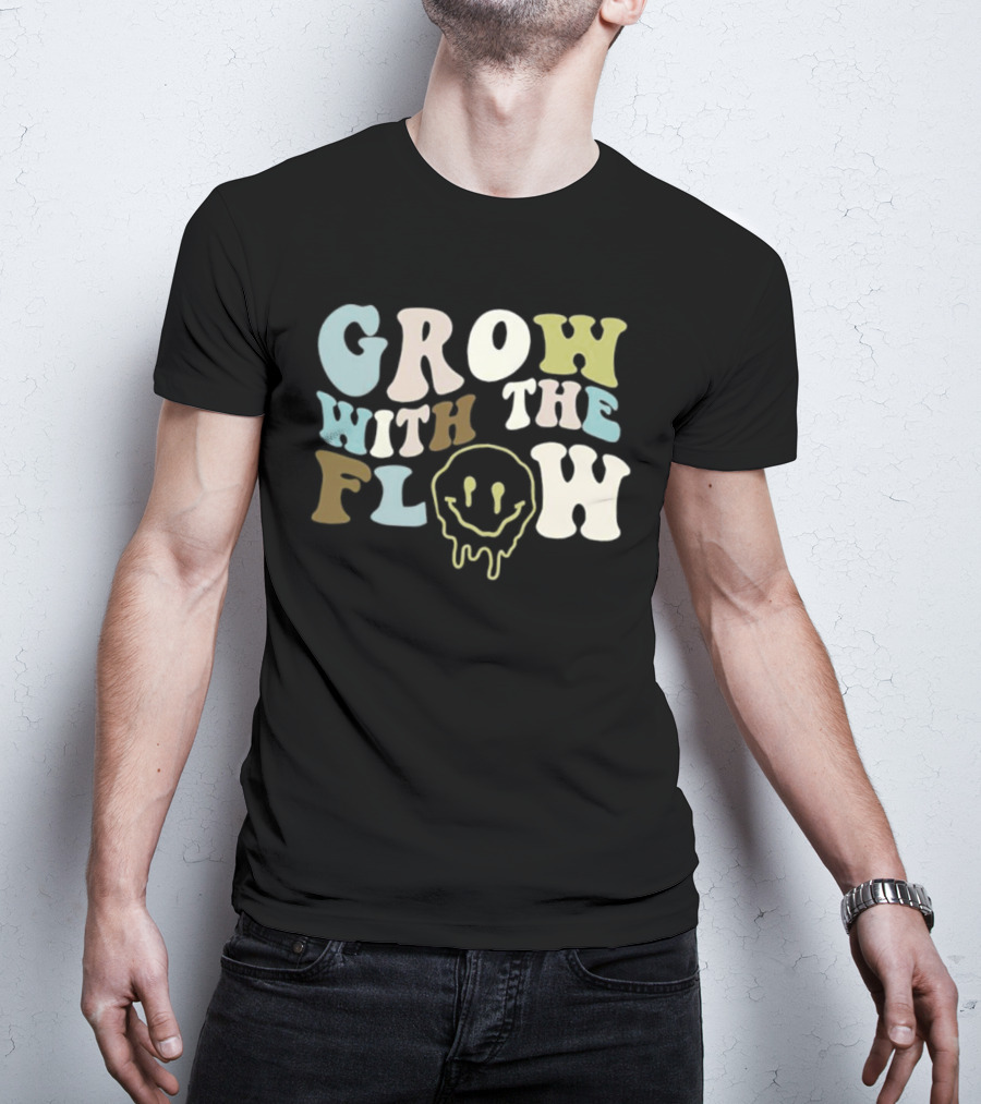 Grow With The Flow Boho Peace Smiley Face T-Shirt