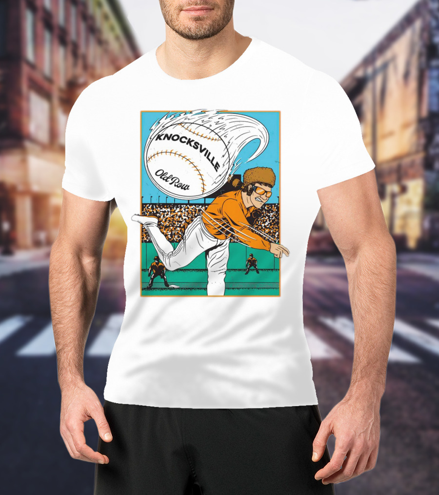 Knocksville Old Row Baseball Pitcher With Swirling Fastball And Spectator Crowd T-Shirt