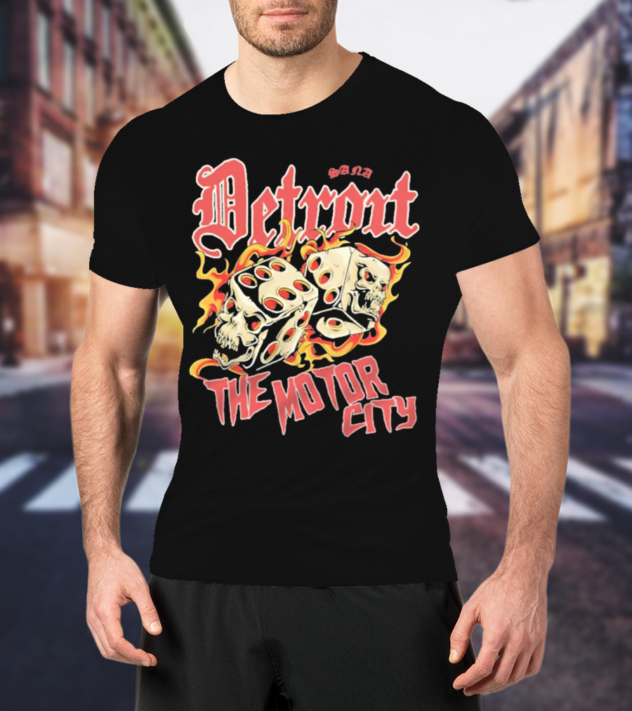 Sana Detroit The Motor City Flaming Skull Dice T-Shirt