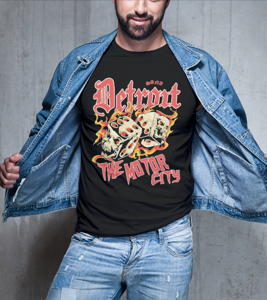 Sana Detroit The Motor City Flaming Skull Dice T-Shirt
