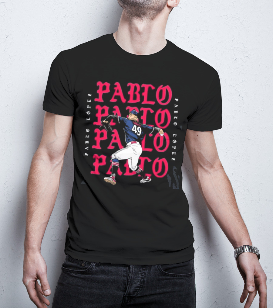 49 Pablo López Minnesota Twins Pitching Action Typography T-Shirt