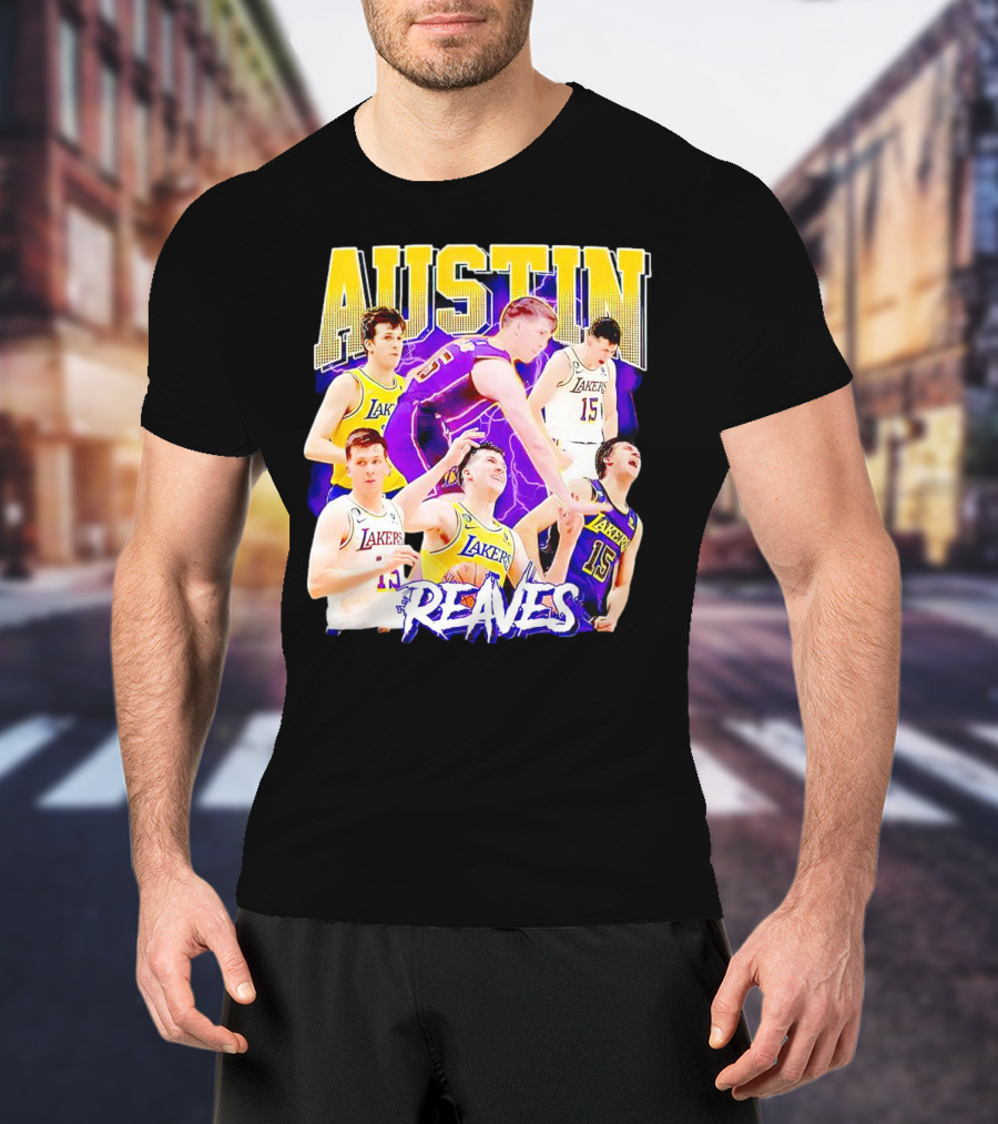 Austin Reaves Lakers Basketball Dynamic Action Collage T-Shirt