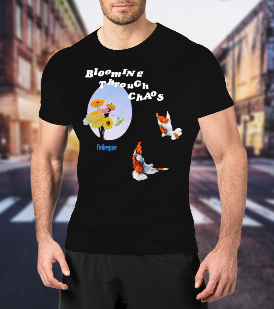 Blooming Through Chaos Civilregime Floral And Bird Motif T-Shirt
