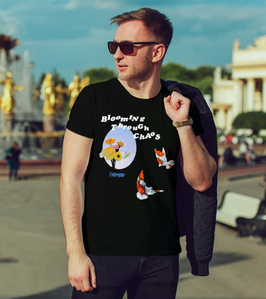 Blooming Through Chaos Civilregime Floral And Bird Motif T-Shirt