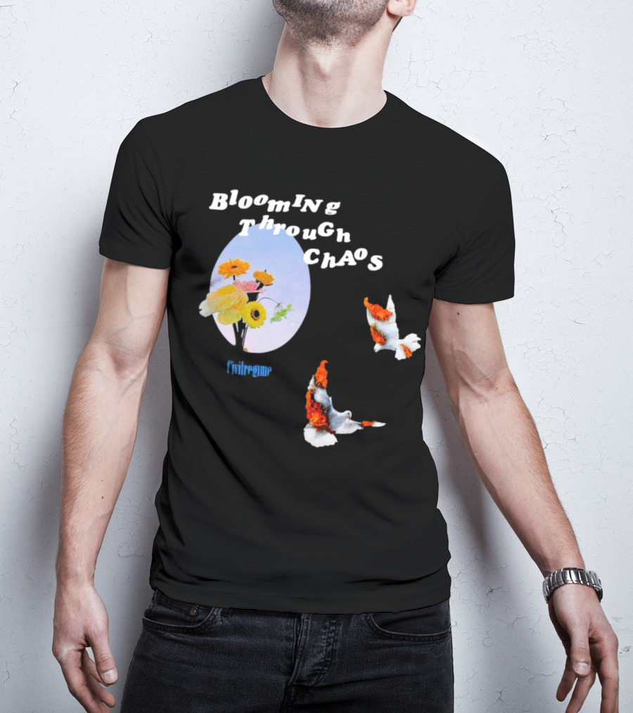 Blooming Through Chaos Civilregime Floral And Bird Motif T-Shirt