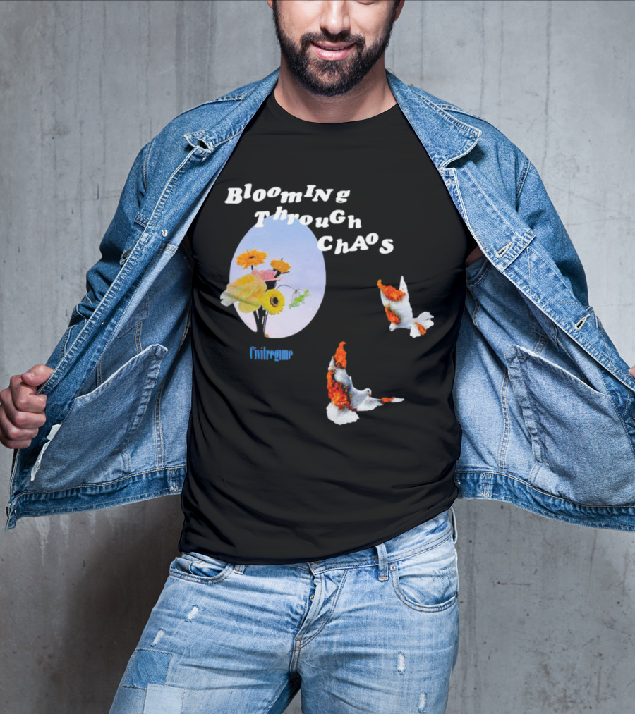 Blooming Through Chaos Civilregime Floral And Bird Motif T-Shirt