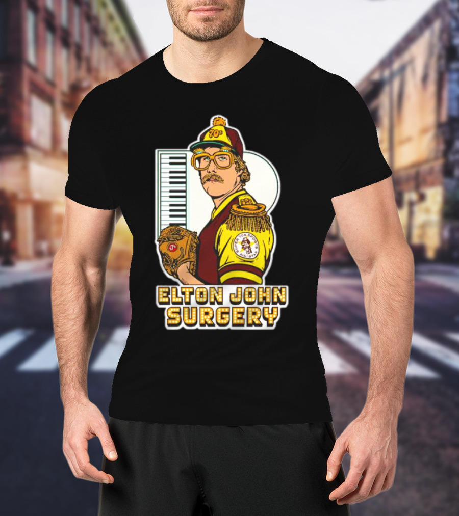Elton John Surgery Baseball Player Keyboard 70s Patch T-Shirt