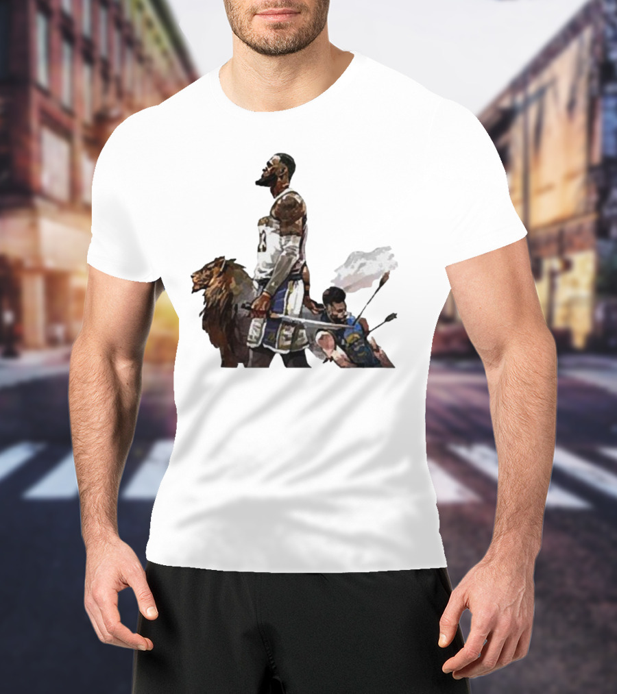 Lebron James Riding Lion Defeats Stephen Curry In Warrior Duel T-Shirt