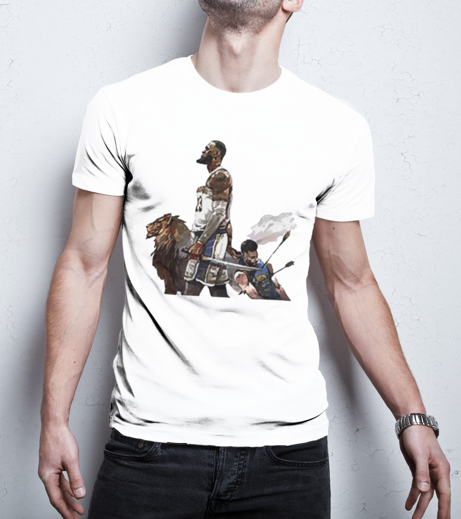 Lebron James Riding Lion Defeats Stephen Curry In Warrior Duel T-Shirt