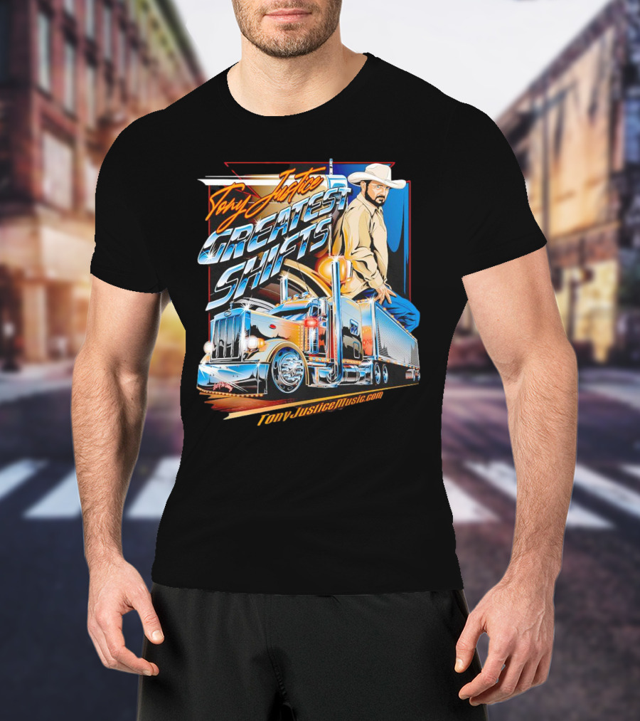 Tony Justice Music Greatest Shifts Trucking Art Cowboy T-Shirt