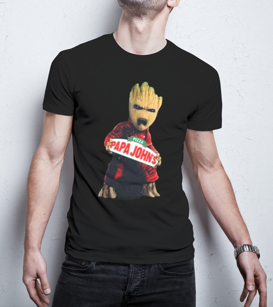 Baby Groot Holding Papa John’s Pizza Sign T-Shirt