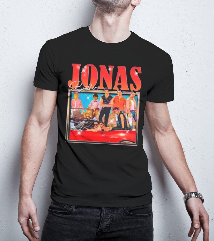 Jonas Brothers Band Retro Group Photo With Red Convertible T-Shirt