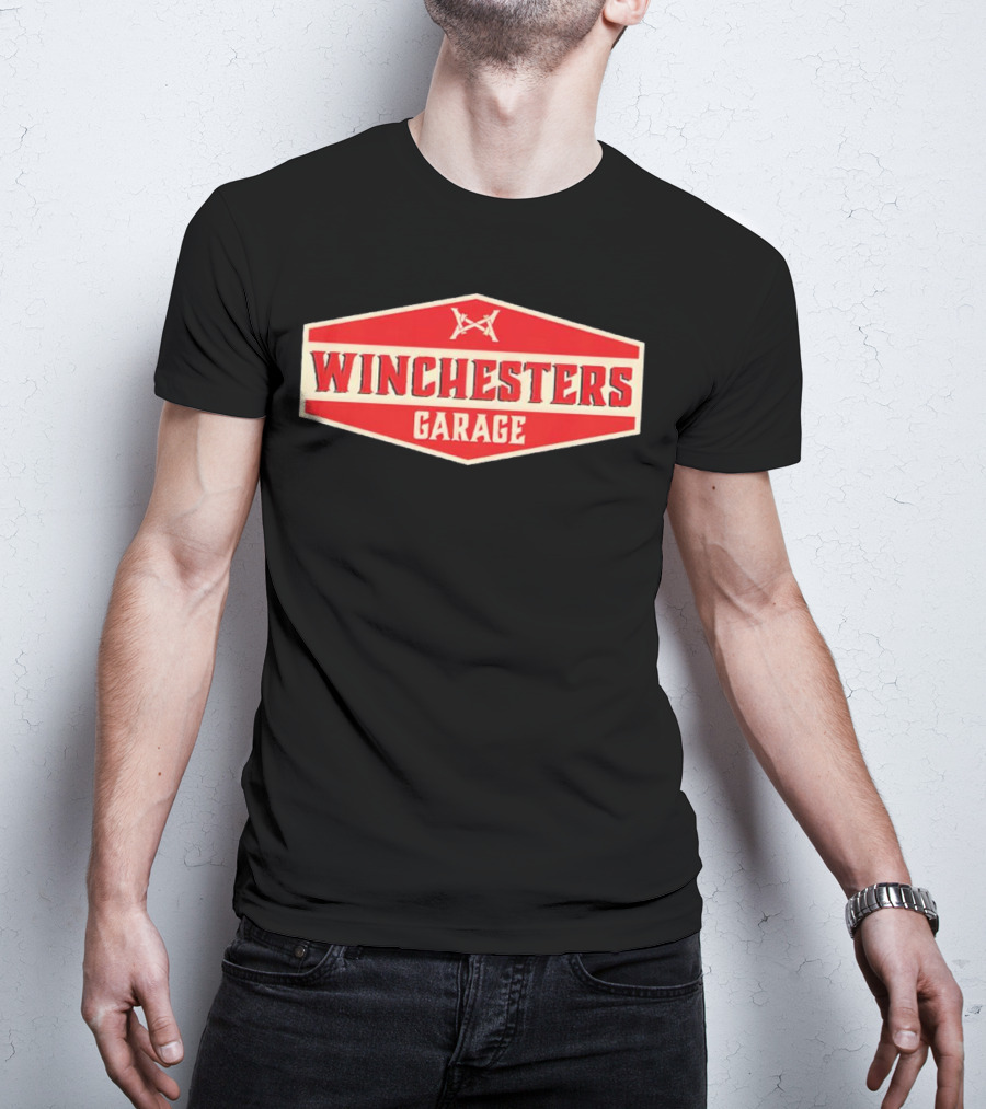 Winchester's Garage Red Hexagonal Shield With Crossed Wrenches T-Shirt