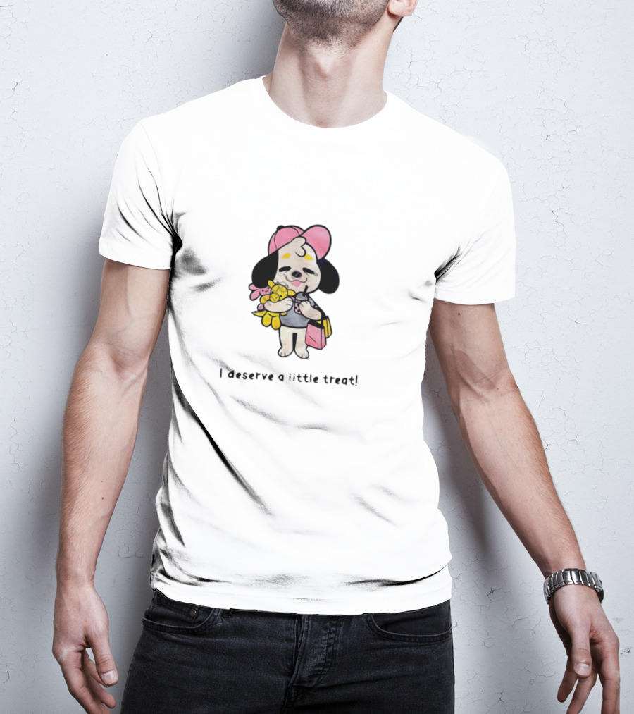 I Deserve A Little Treat Hugging Cute Puppy With Toy And Pink Bag T-Shirt