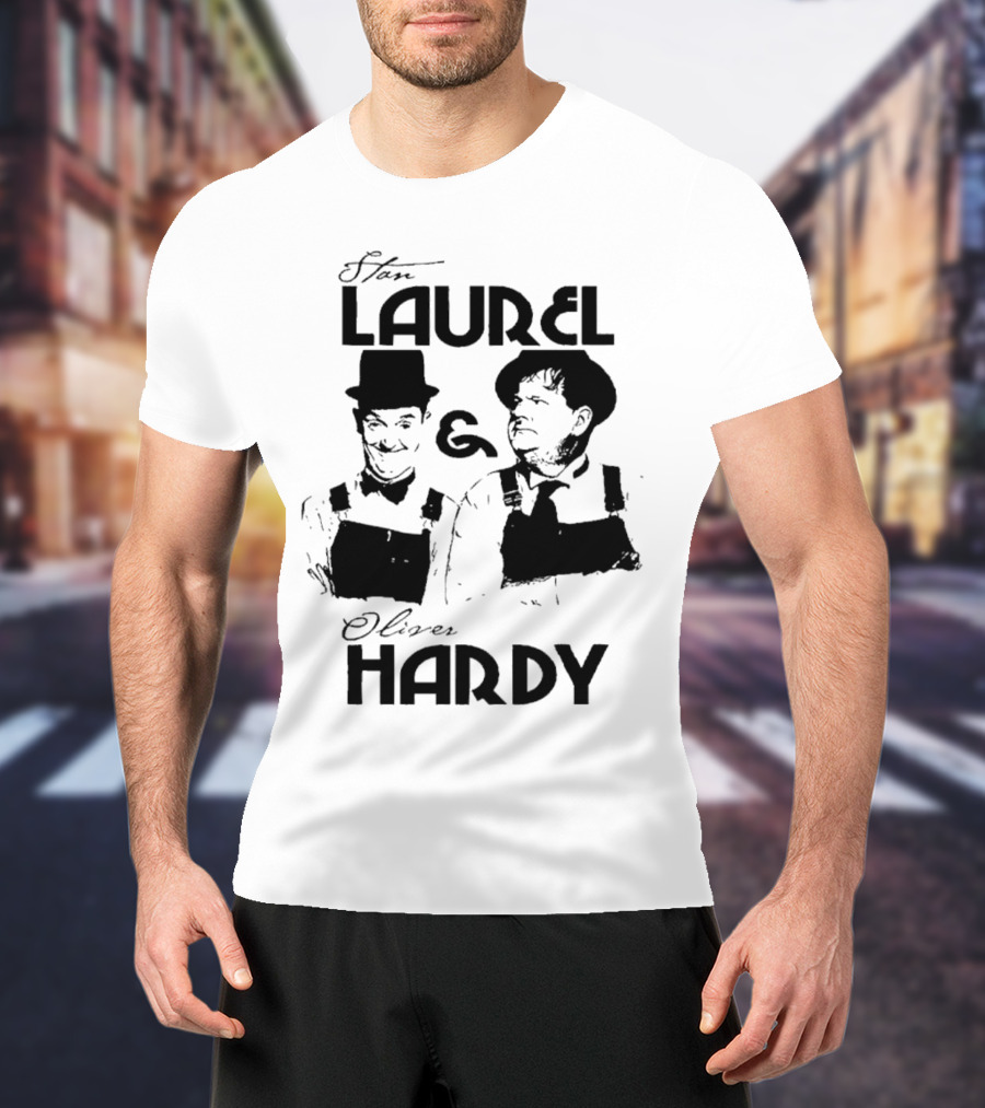 Stan Laurel And Oliver Hardy Black And White Classic Comedy Duo T-Shirt
