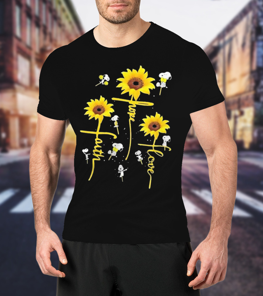 Snoopy Sunflowers Hope Faith Love T-Shirt